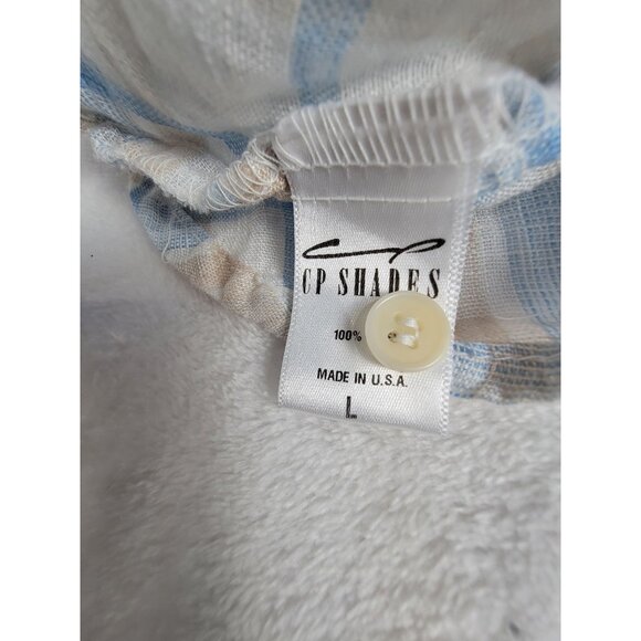 CP Shades Womens Large Plaid Ruffle Collar Button Top Linen Blue Beige 1358-228 - Picture 4 of 9